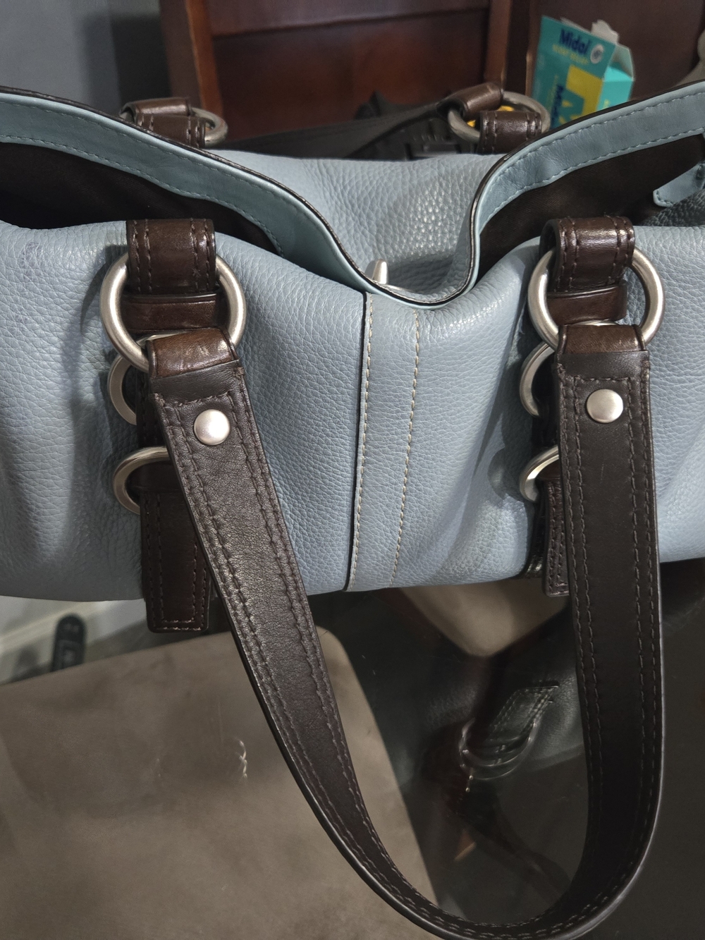 Authentic Vintage Coach Chelsea Satchel #12334 In Robin Egg Blue With Brown Trim